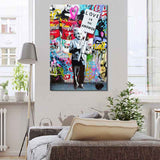 1 PCS Banksy Art “Love Is The Answer" Wall Art Large Colorful Graffiti Street Artwork A Man Holding a Sign Canvas Print Painting