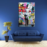 1 PCS Banksy Art “Love Is The Answer" Wall Art Large Colorful Graffiti Street Artwork A Man Holding a Sign Canvas Print Painting