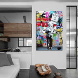 1 PCS Banksy Art “Love Is The Answer" Wall Art Large Colorful Graffiti Street Artwork A Man Holding a Sign Canvas Print Painting