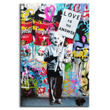 1 PCS Banksy Art “Love Is The Answer" Wall Art Large Colorful Graffiti Street Artwork A Man Holding a Sign Canvas Print Painting