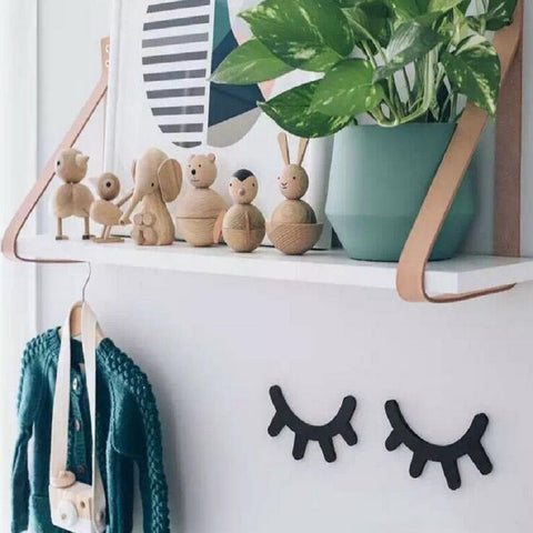 1 Pair Cute wood eyelash wall ornament home Home Furnishing baby room pose decorative Sleepy eyes wooden ornaments kids present