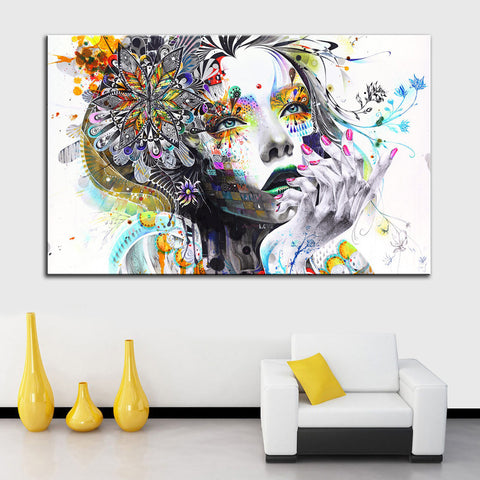 1 Piece Modern Wall Art Girl With Flowers Unframed Canvas Painting For Home Bedroom Art Wall Decoration Wall Pictures LZ003