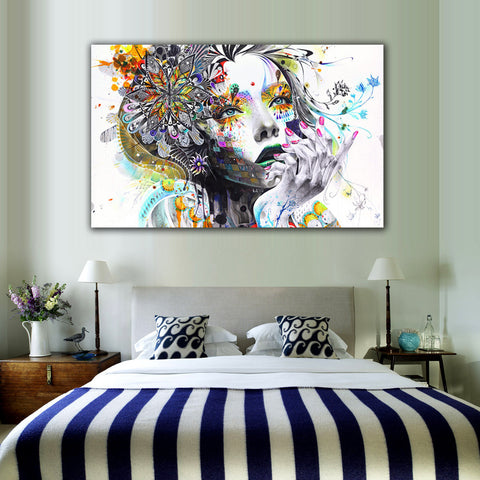 1 Piece Modern Wall Art Girl With Flowers Unframed Canvas Painting For Home Bedroom Art Wall Decoration Wall Pictures LZ003
