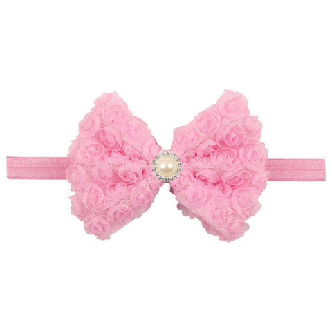 12Clrs Fashion children kids Baby girls Pearl & 2-layer Rose Flowers Bowknot Headband Headwear Hair Band Head Piece Accessories