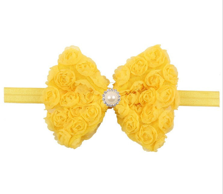 12Clrs Fashion children kids Baby girls Pearl & 2-layer Rose Flowers Bowknot Headband Headwear Hair Band Head Piece Accessories