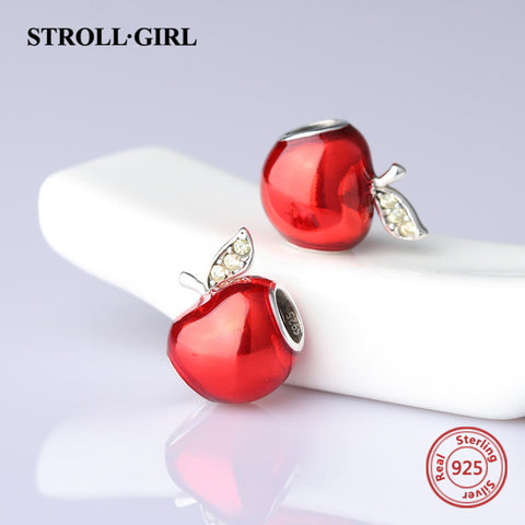 New Collection Silver 925 Beads Red Enamel Apple Charms Beads Fit European pandora Bracelets For Jewelry Making Christmas Gifts
