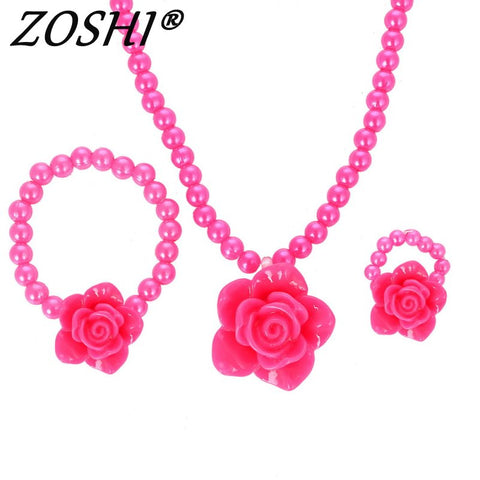 ZOSHI Kids Baby Girl's Imitation Pearls Beaded Sun Flower Necklace Bracelet Ring Jewelry Set Children Party Gift Wholesale Price