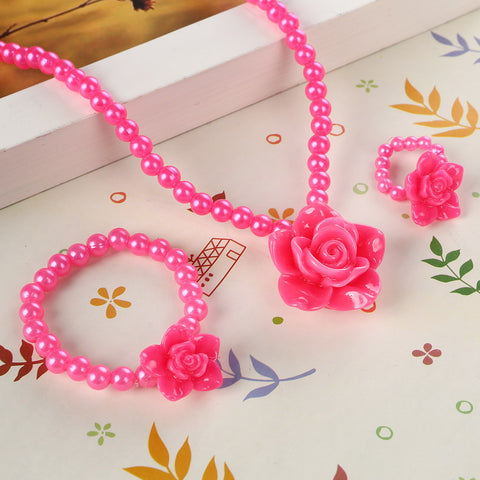 ZOSHI Kids Baby Girl's Imitation Pearls Beaded Sun Flower Necklace Bracelet Ring Jewelry Set Children Party Gift Wholesale Price