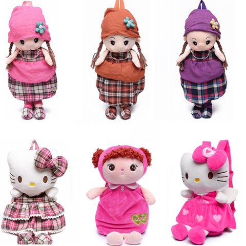 Soft Kity Plush Backpacks For Girls Dolls&Stuffed Toys Rose Red Children Backpack Baby School Bags Kids Baby Bags