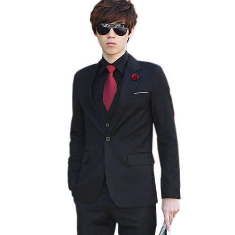 (Jacket+Pant+Tie) Luxury Men Wedding Suit Male Blazers Slim Fit Suits For Men Costume Business Formal Party Blue Classic Black